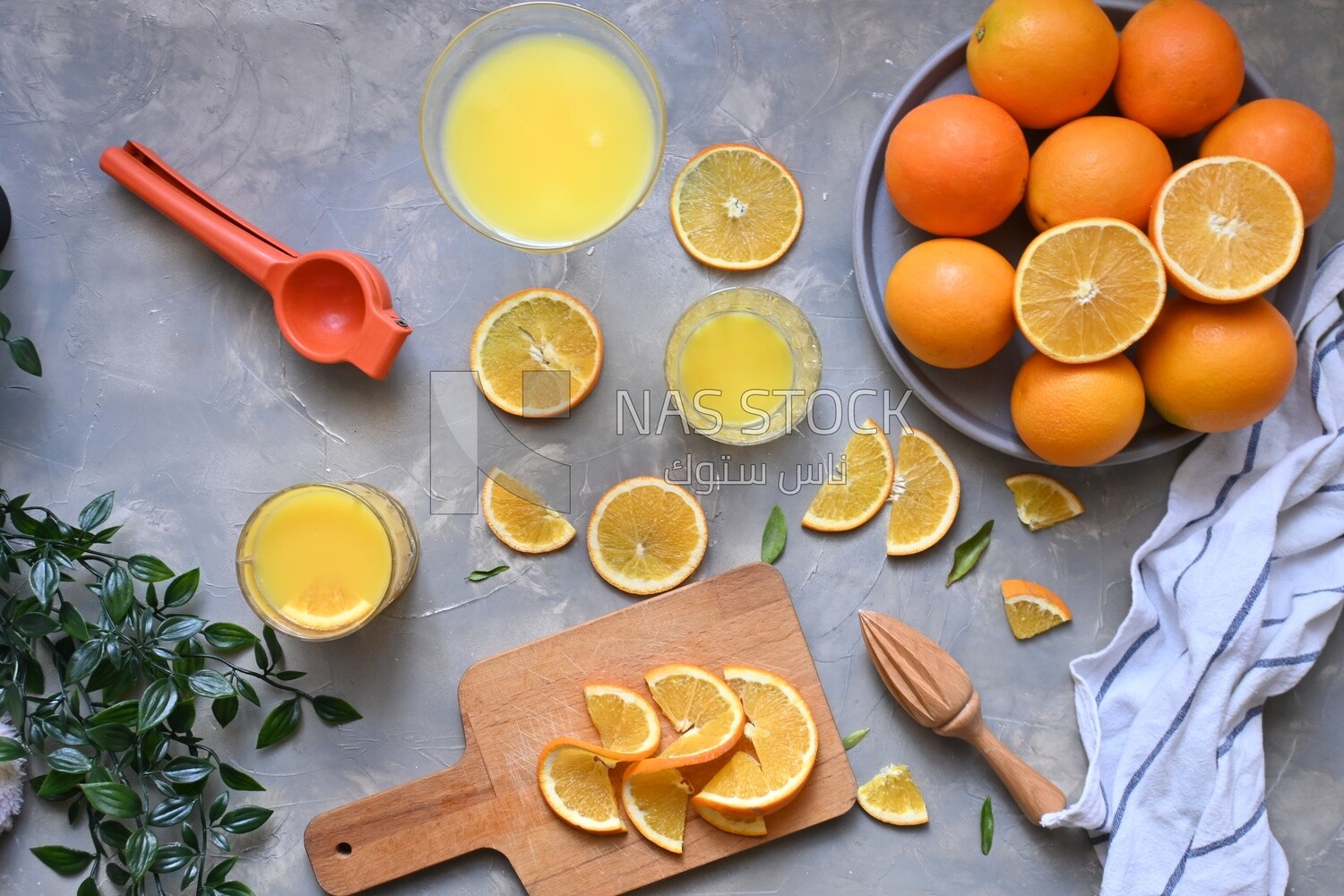 Plate of oranges with a fresh glass of orange juice​