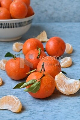 Tangerine on a blue background