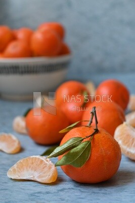 Tangerine on a blue background