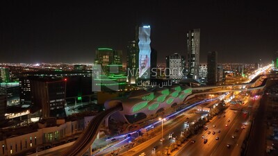 the king abdullah financial district metro station&#39;s futuristic facade at the saudi national day