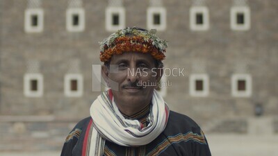 Dark-skinned Saudi man from the village of Rijal Almaa , Asir region, Saudi Arabia