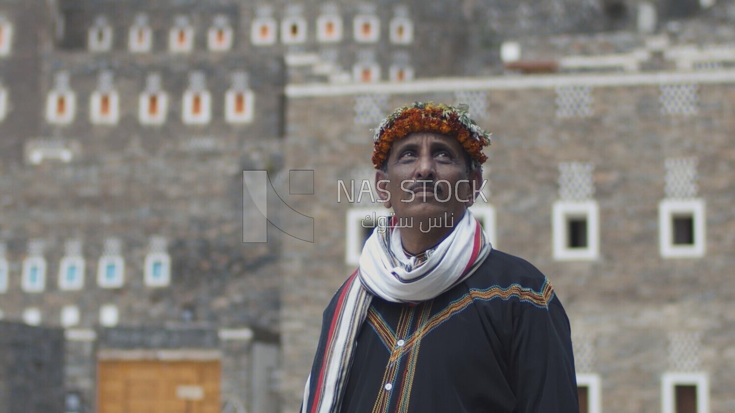 Dark-skinned Saudi man from the village of Rijal Almaa , Asir region, Saudi Arabia