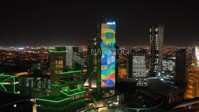 the king abdullah financial district metro station&#39;s futuristic facade at the saudi national day