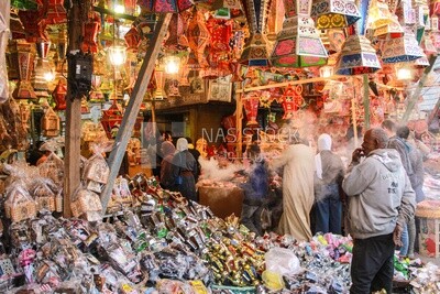 Egyptian shop sells Ramadan lanterns ,Ramadan atmosphere