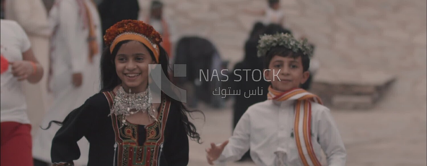 Children of Rijal Almaa village playing happily, Asir, Saudi Arabia