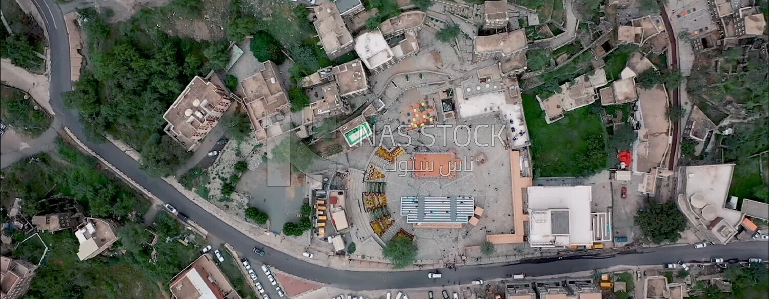 Drone video, overhead view of Rijal Almaa village, Asir, Saudi Arabia