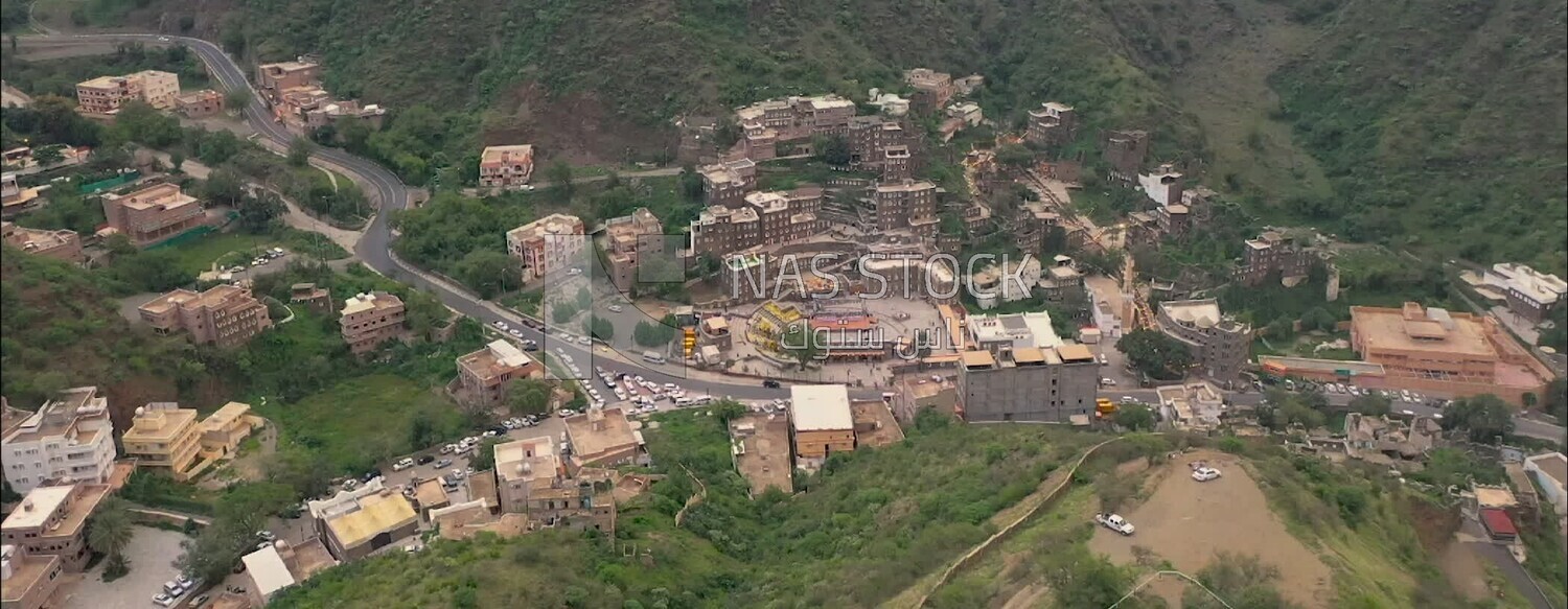 Drone video, overhead view of Rijal Almaa village, Asir, Saudi Arabia