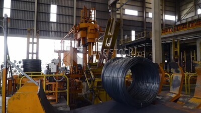 Bundle of rebar in a steel production factory