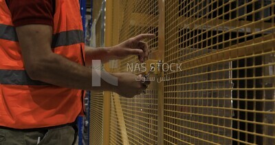 worker opens the doors of a cart loaded with cartons and goods