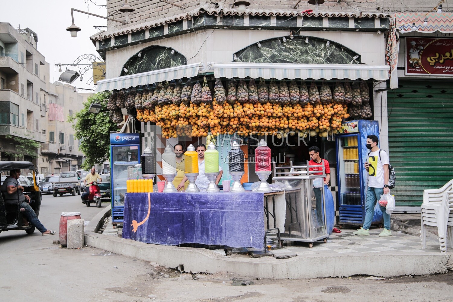 Egyptian shop that sells juices and Ramadan drinks in one of the streets of Cairo
