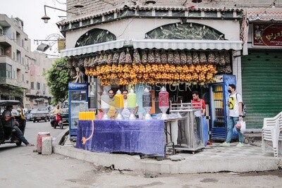 Egyptian shop that sells juices and Ramadan drinks in one of the streets of Cairo