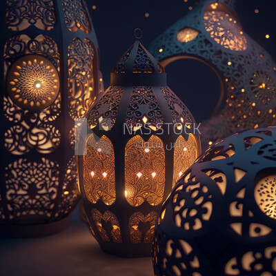 Three-dimensional model of the Ramadan lantern, Ramadan artifacts
(Ramadan Posters -  AI Technology)