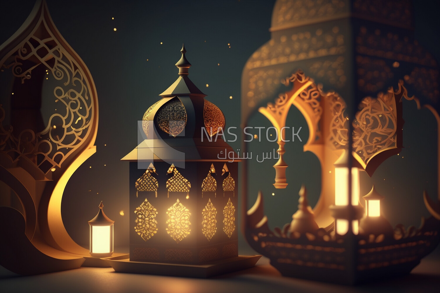Three-dimensional model of the Ramadan lantern, Ramadan artifacts
(Ramadan Posters -  AI Technology)