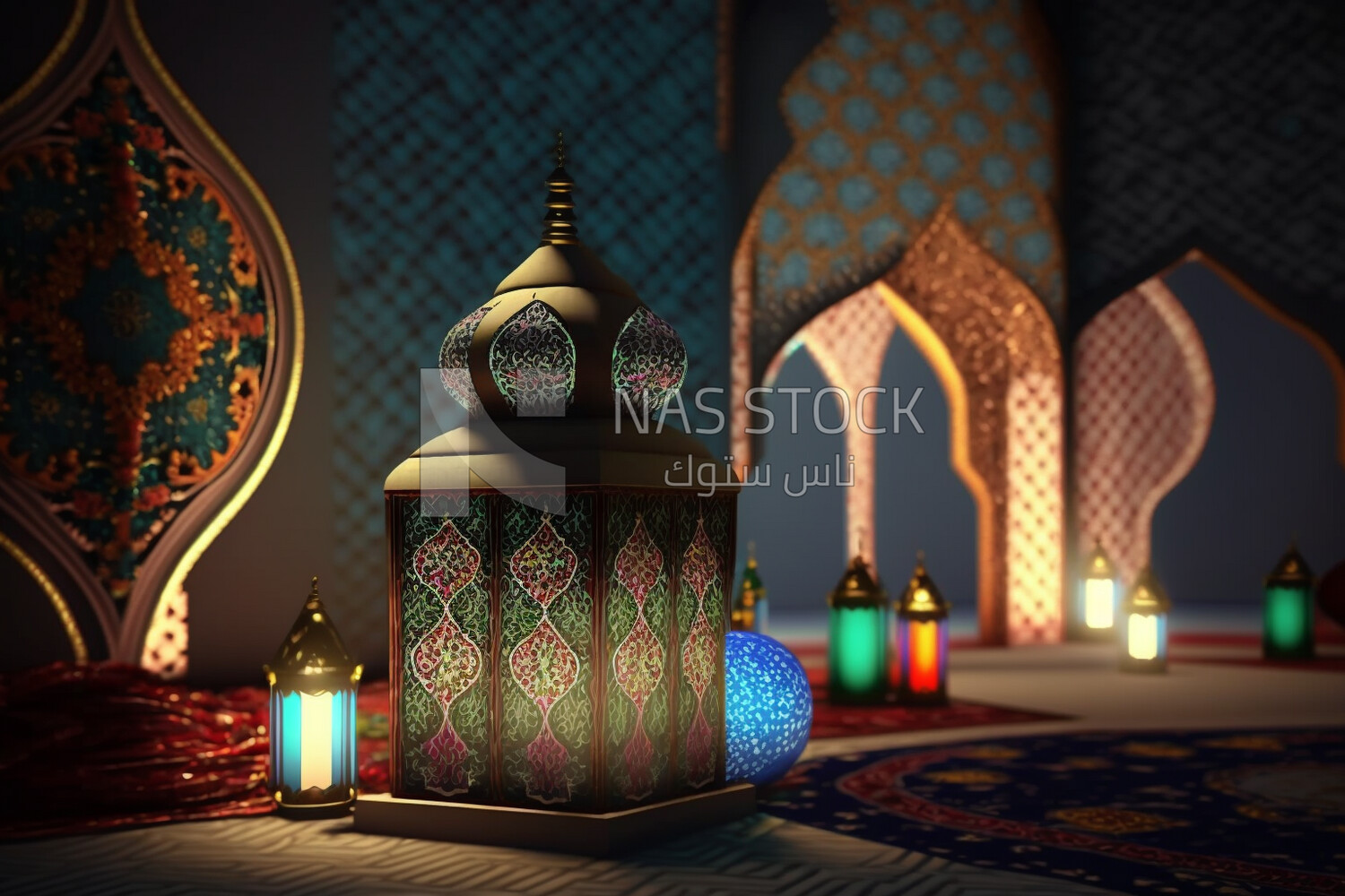 Metal Arab lantern, Ramadan artifacts
(Ramadan Posters -  AI Technology)