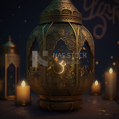 Metal Arab lantern, Ramadan artifacts
(Ramadan Posters -  AI Technology)