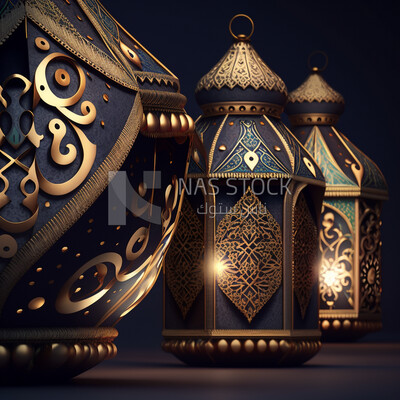 Three-dimensional model of the Ramadan lantern, Ramadan artifacts
(Ramadan Posters -  AI Technology)