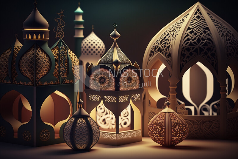 Metal Arab lantern, Ramadan artifacts
(Ramadan Posters - AI Technology)