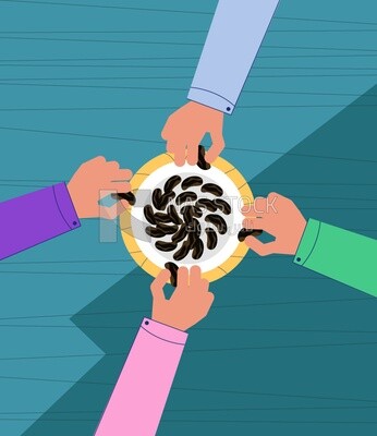 Illustration of four hands extended on a plate of dates, Ramadan artifacts, a healthy food item in the holy month of Ramadan
(Ramadan Vector)