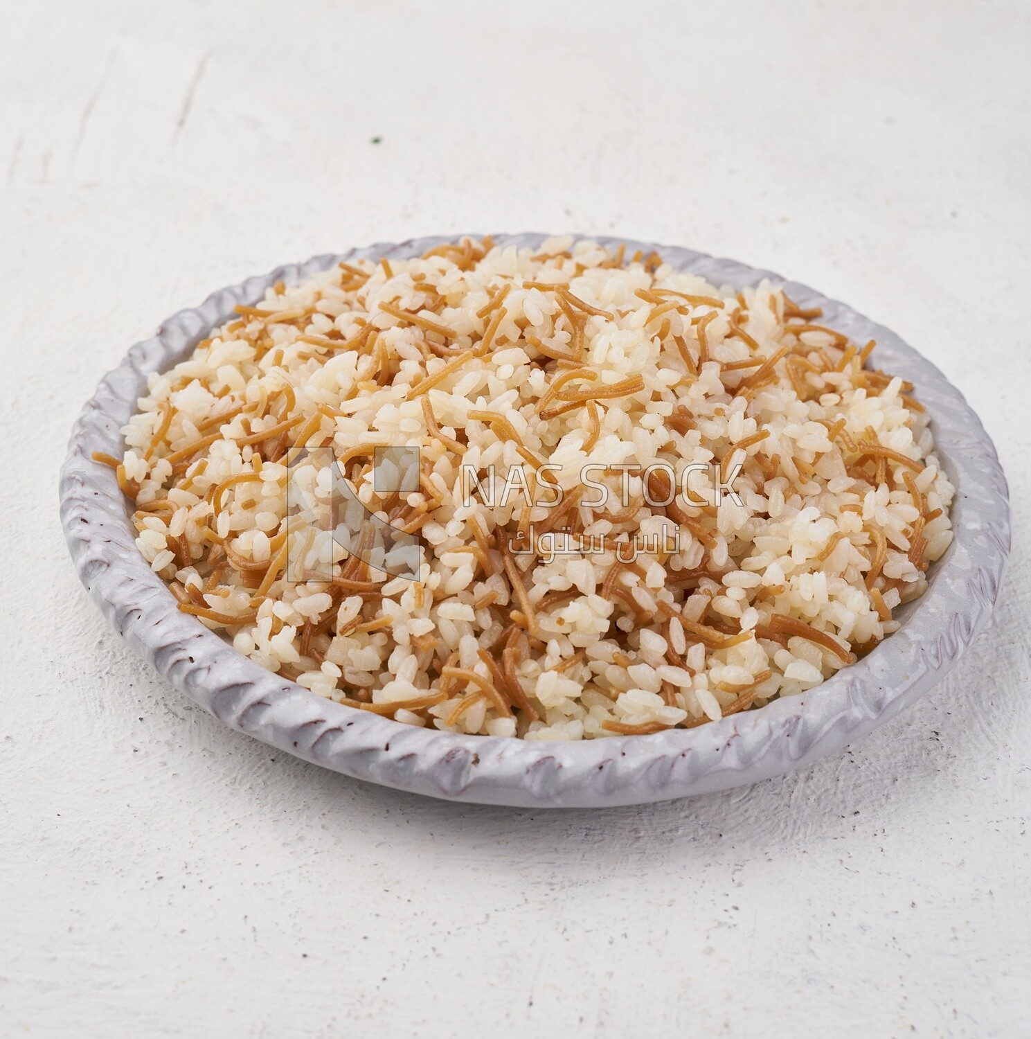 Side view of a plate of Classic Egyptian Rice with Vermicelli
