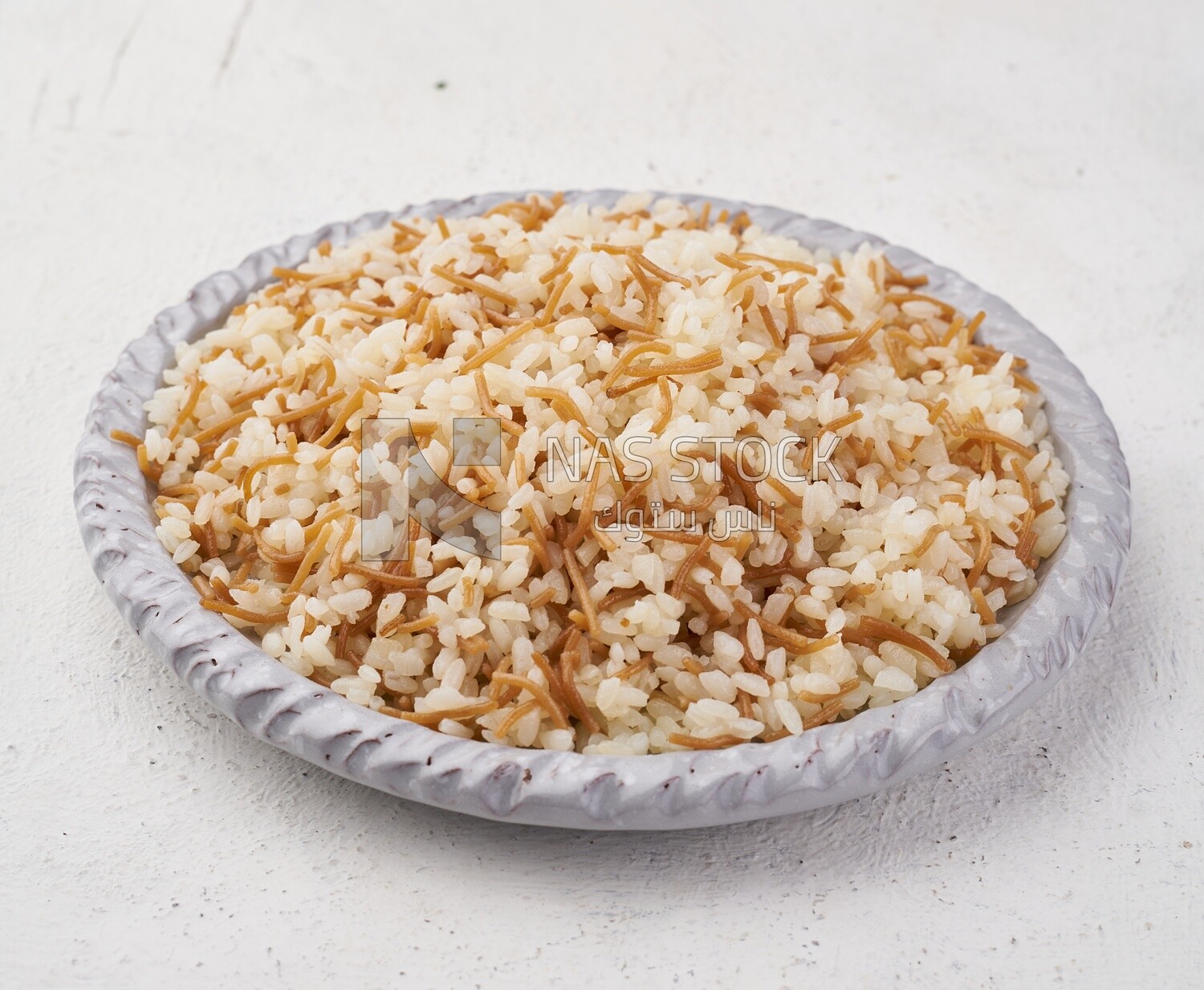 Side view of a plate of Classic Egyptian Rice with Vermicelli