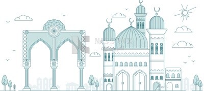 رسم توضيحى لمسجد وزخارف اسلامية , اجواء رمضانية