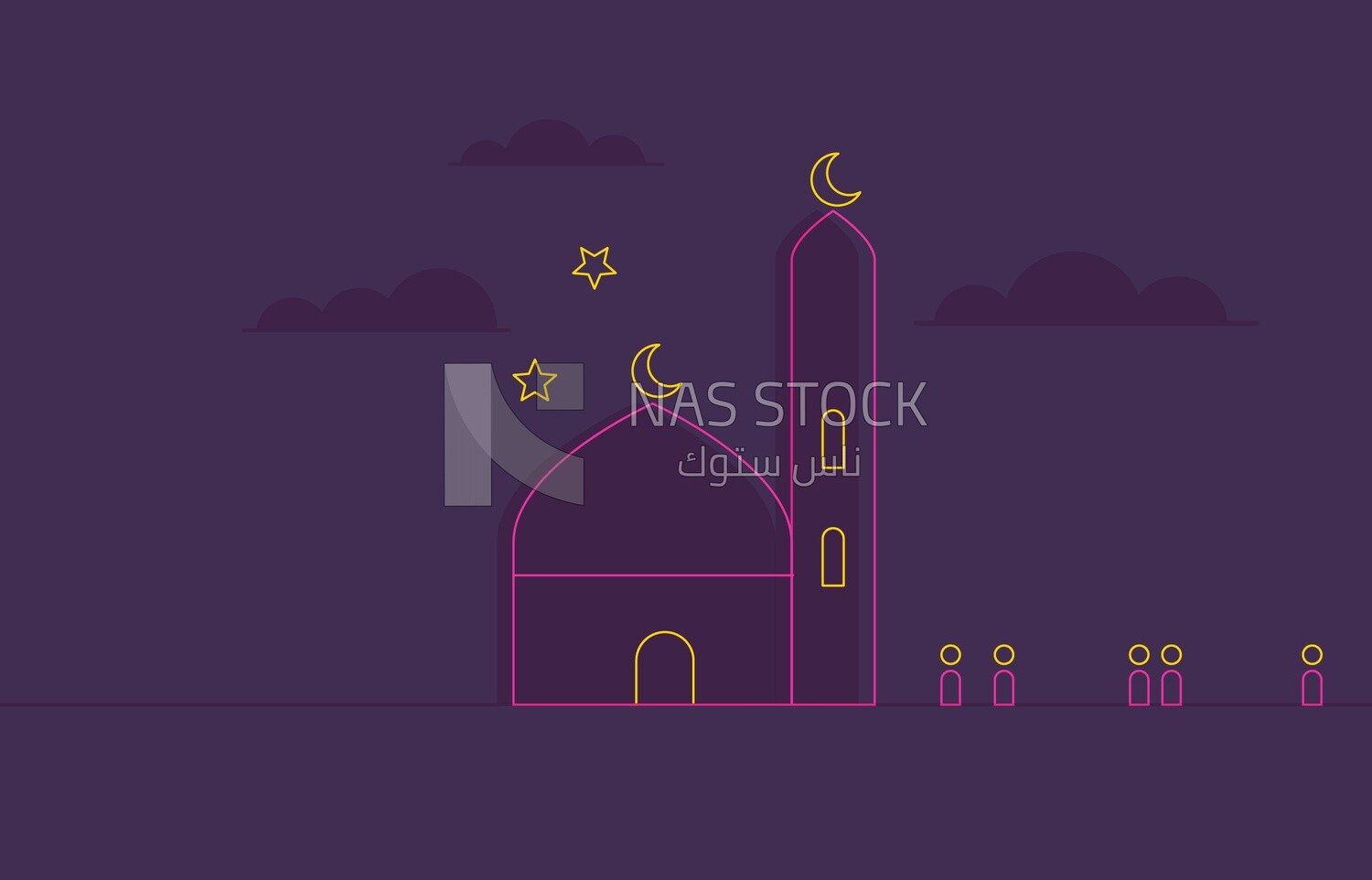 Illustration of Ramadan atmosphere , calligraphy ,Tarawih prayer 
(Ramadan Vector)
