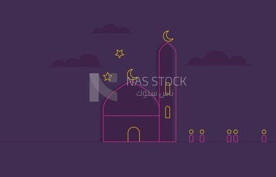 Illustration of Ramadan atmosphere , calligraphy ,Tarawih prayer 
(Ramadan Vector)