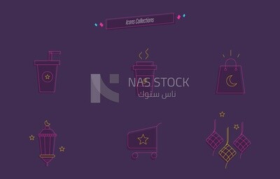 رسم توضيحي عن ايقونات مختلفة لرمضان ,أجواء رمضان