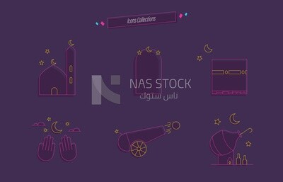 Illustration of different Ramadan icons,Ramadan atmosphere  
(Ramadan Vector)