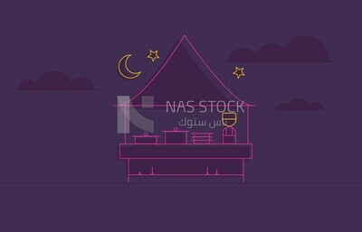 رسم توضيحي لأجواء رمضان , كشك طعام