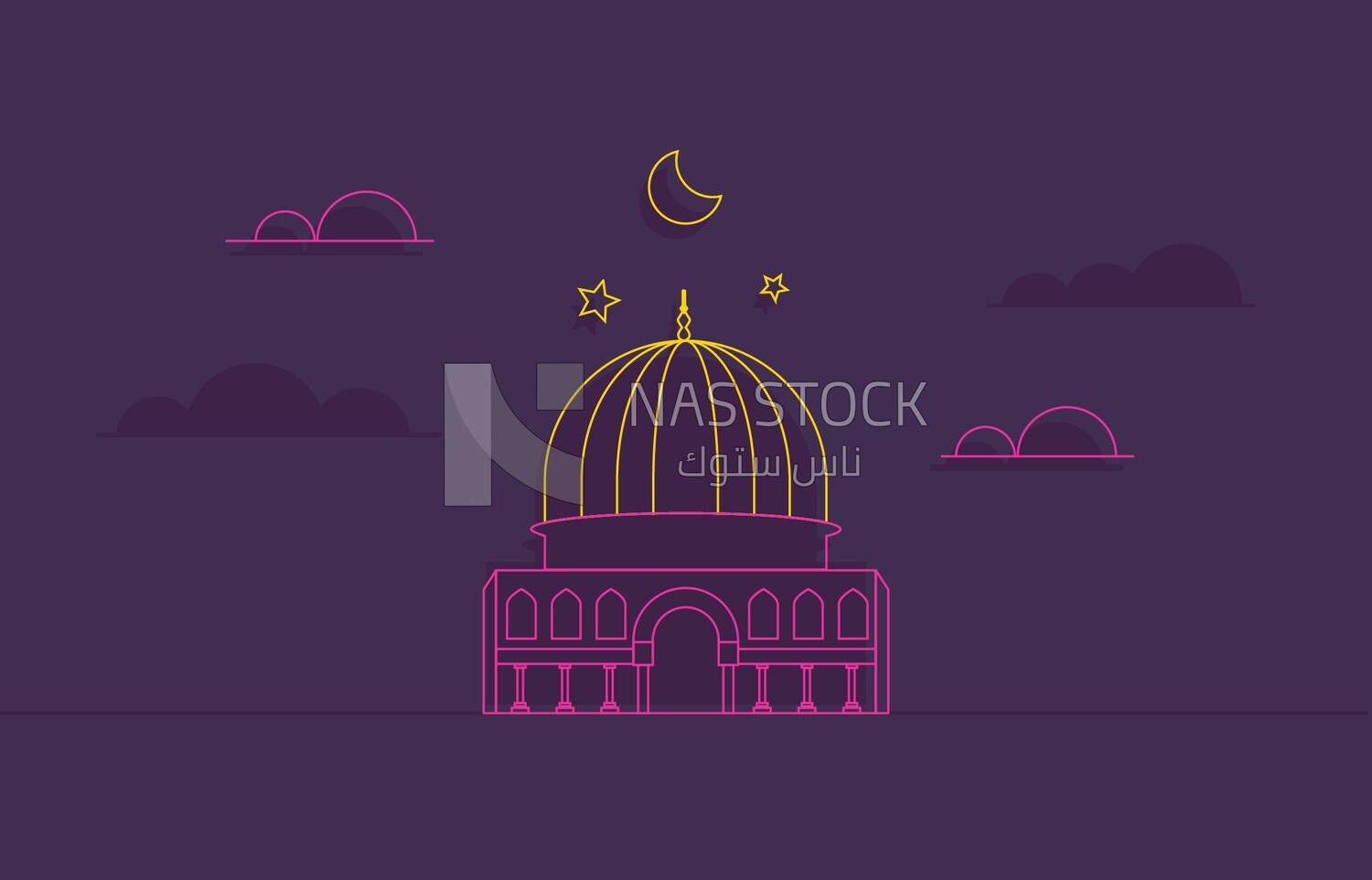 Illustration of Ramadan atmosphere , calligraphy ,Tarawih prayer (Ramadan Vector)