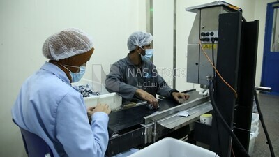 Man and a woman working in a medicine factory