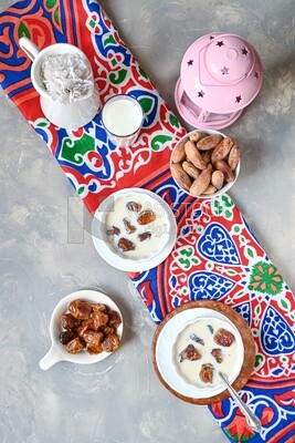 Two bowls of dates milk, healthy and useful juice, ramadan juice