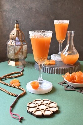 Two cups of Qamar Al Deen juice with dried apricots, Ramadan juice