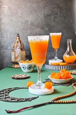 Two cups of Qamar Al Deen juice with dried apricots, Ramadan juice