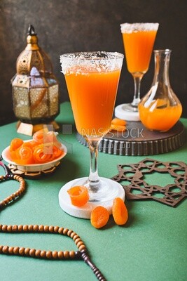 Two cups of Qamar Al Deen juice with dried apricots, Ramadan juice
