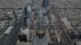 drone footage of  Al-Faisaliah Tower in Riyadh, the towers on King Fahd Road, famous towers in Riyadh, Riyadh roads and streets, car traffic in Riyadh