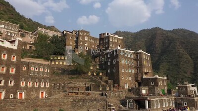 Drone video footage of Rijal AlMaa Heritage Village, Asir, Saudi Arabia