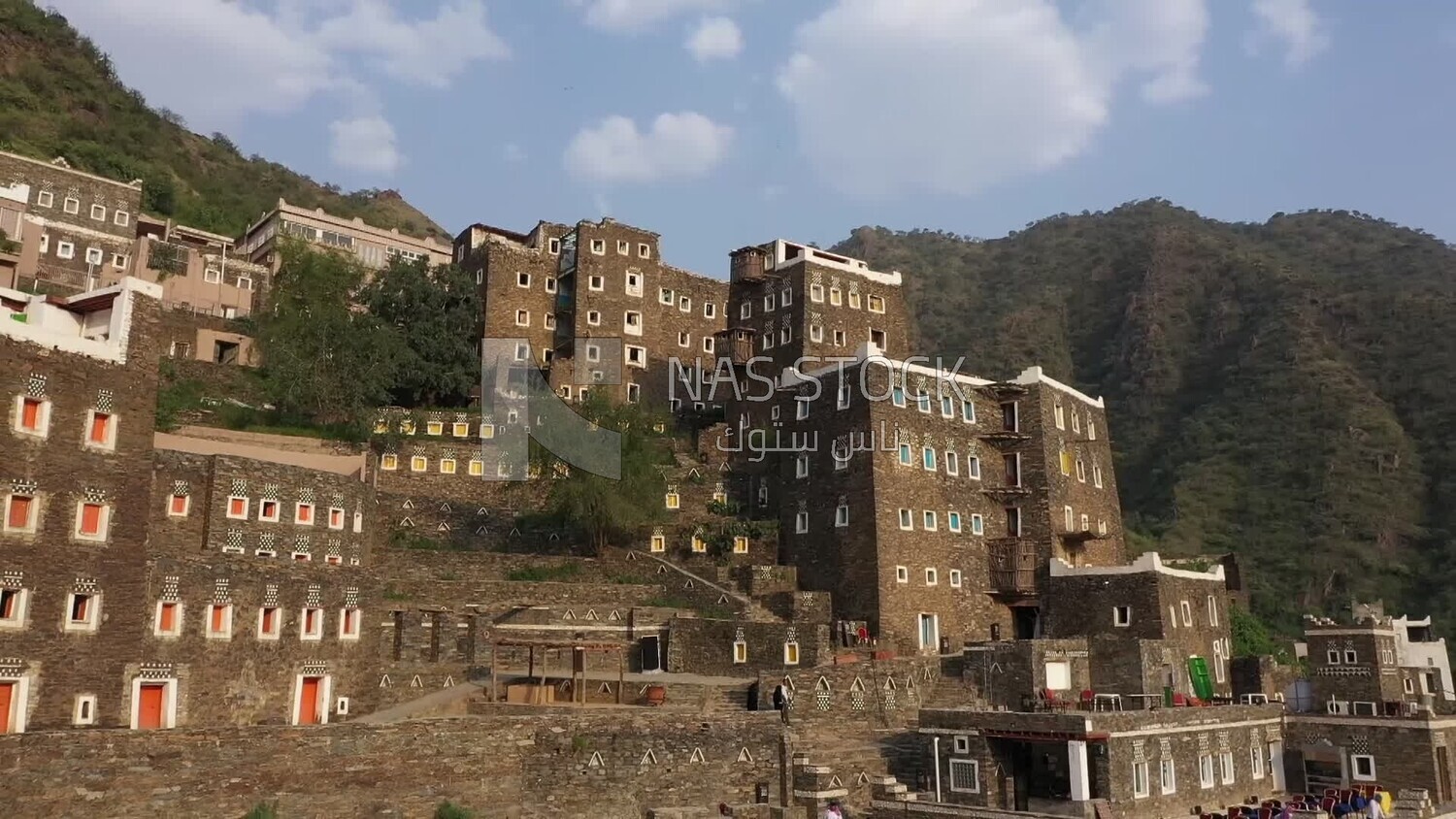 Drone video footage of Rijal AlMaa Heritage Village, Asir, Saudi Arabia