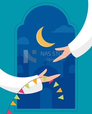 illustration of Ramadan atmosphere with men hanging Ramadan decorations
(Ramadan Vector)