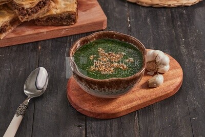 Plate of molokhia, traditional Arabic dishes, Arabic food, popular dishes, delicious recipes and dishes, delicious food