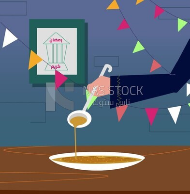 Animation  video for expressing the reception of Ramadan with a person making Kunafa, and famous Ramadan music in the background