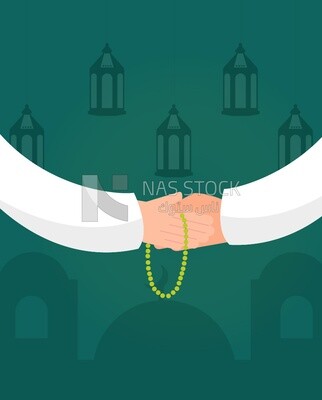 Illustration of Ramadan atmosphere with Muslims shaking hands, Rosary
(Ramadan Vector)