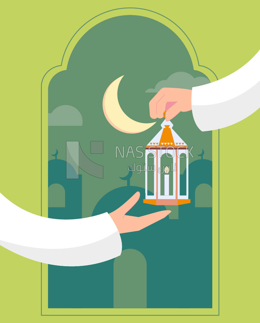 illustration of Ramadan atmosphere with men exchanging lanterns
(Ramadan Vector)