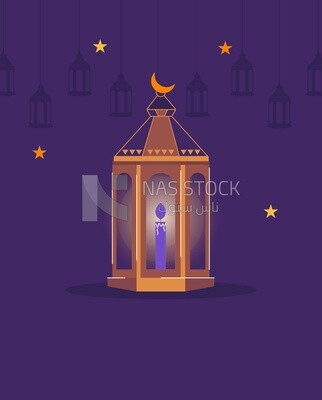 رسم توضيحي لأجواء رمضانية وفانوس رمضان