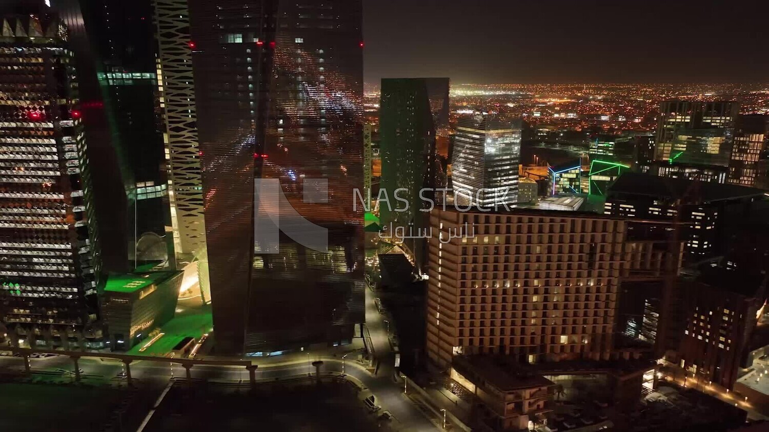 drone footage of the King Abdullah Financial District in Riyadh, tourism in Saudi Arabia,  Saudi Arabia at night, Saudi national day