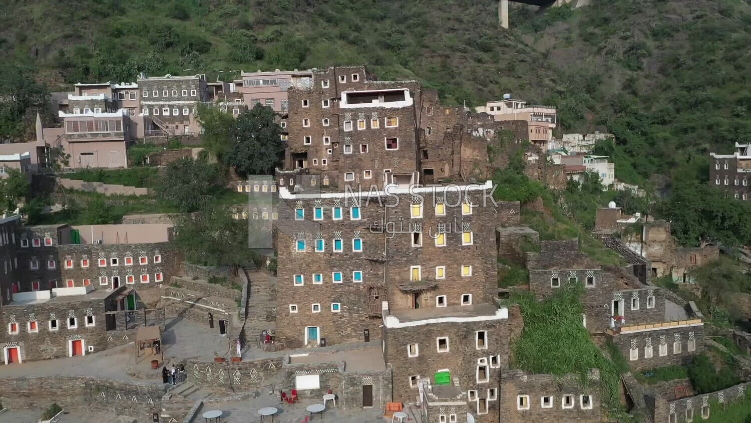 Drone video footage of Rijal AlMaa Heritage Village, Asir, Saudi Arabia