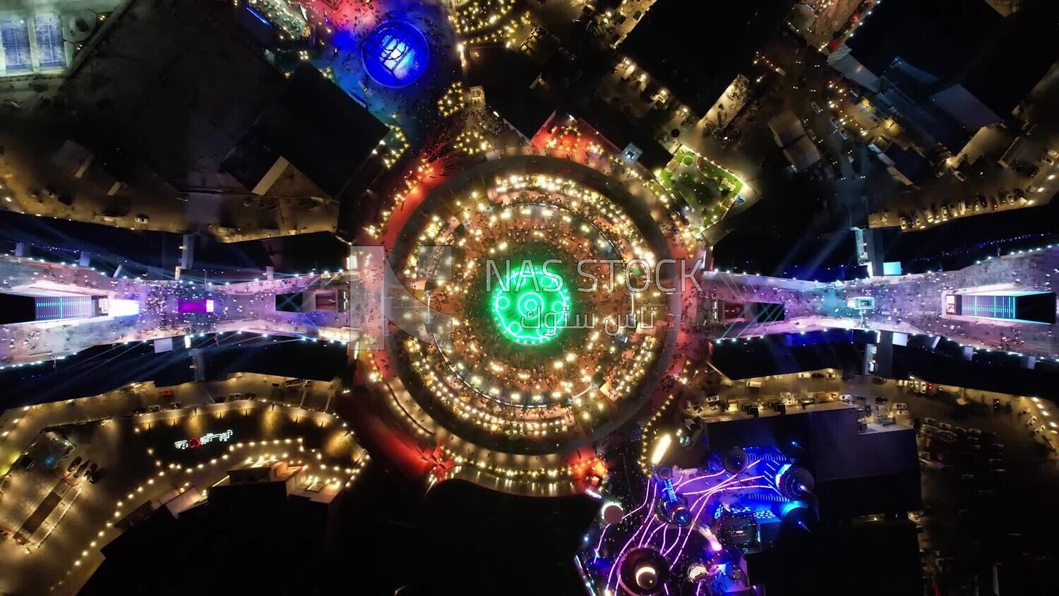 drone footage for Boulevard World from the top, tourism in Saudi Arabia, Boulevard City, Riyadh Season events