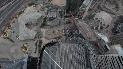 drone footage of the King Abdullah Financial District in Riyadh, tourism in Saudi Arabia, King Abdullah Financial District (KAFD) Metro Station, Riyadh towers