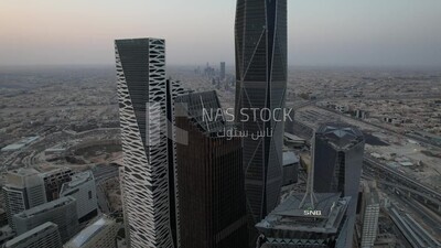 drone footage from high of the King Abdullah Financial District in Riyadh, tourism in Saudi Arabia, King Abdullah Financial District (KAFD) Metro Station, Riyadh towers